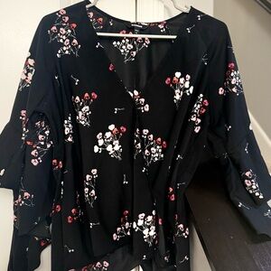 Express Black Floral Blouse